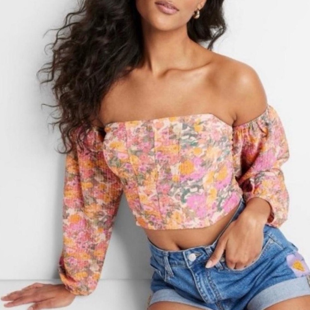 5/$20 Wild Fable Cropped Puff Sleeve Boned Top XXL